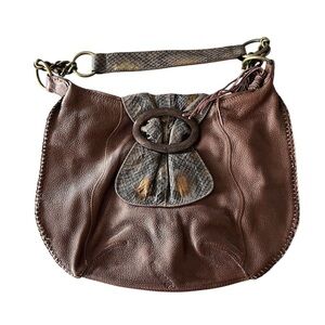 CHI Designed by Falchi Genuine Leather Snakeskin Brown Boho Hobo Shoulder Bag